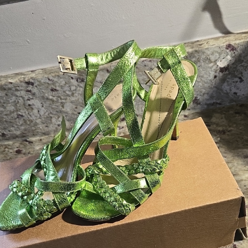 Kate Spade Metallic Green Strappy Heels